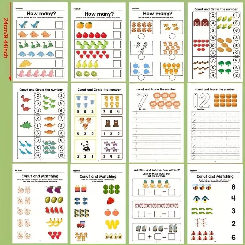 64-Page Math Practice Book for Early Learners Monster Theme Addition & Subtraction Workbook Number Tracing Colorful Math Drills