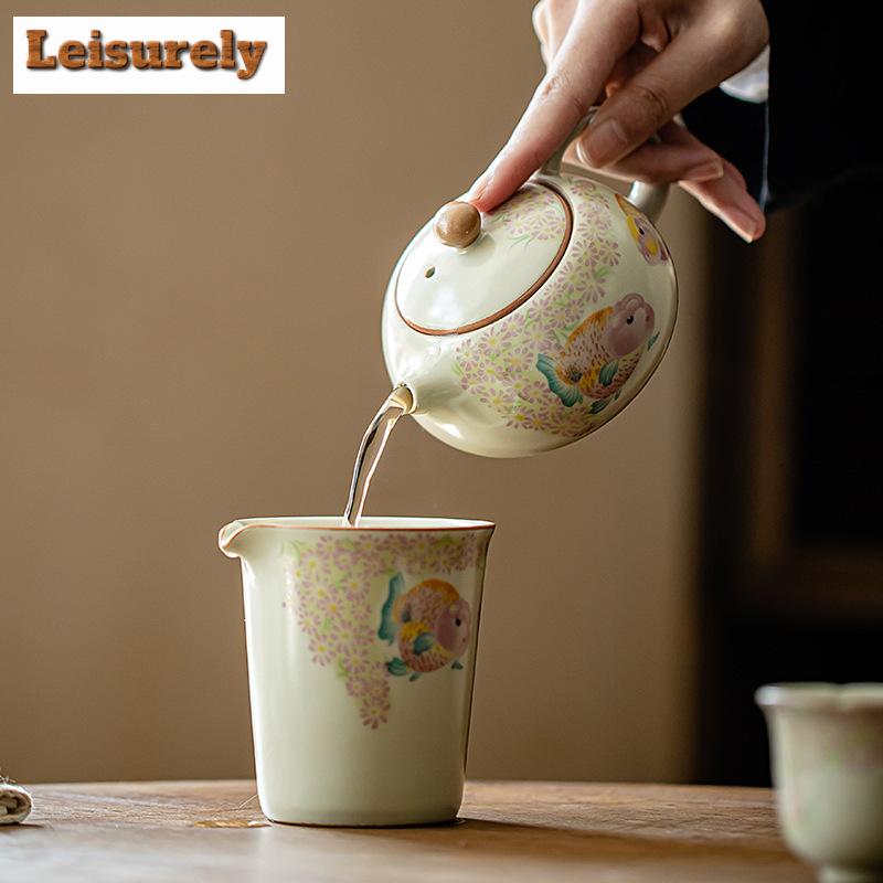 180ml Retro Ru Porcelain Teapot Chinese Koi Fish Xishi  Pot Tea Brewing Kettle Ancient Oolong Tea Drinkware Equipment Decoration