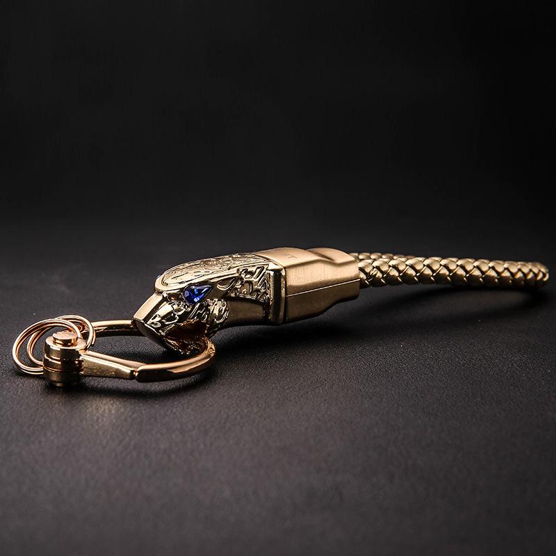 Luxury Diamond-studded Leopard Head Metal Keychain Men High-end Leather Hand Strap Car Keyring Boxed Women Portable Key Wallet