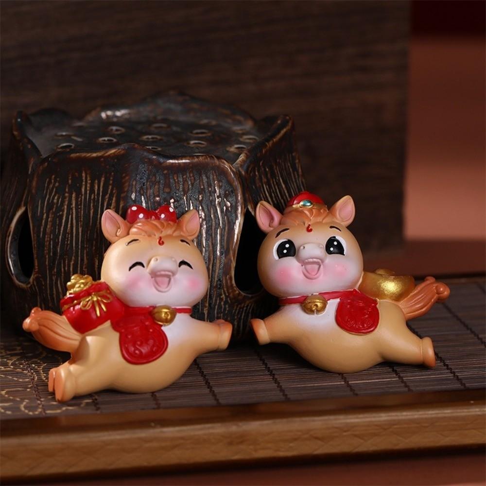 Festival Decor Cute 2026 Horse Figurines Resin Funny Zodiac Horse Year Mascot Chinese Lifelike Horse Statue New Year Gift