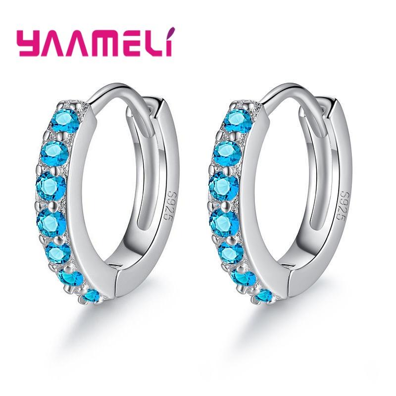 Classic 925 Silver Multicolor Cubic Zircon Small Hoop Earrings for Women Girls Wedding Party Fashion Jewelry Gifts