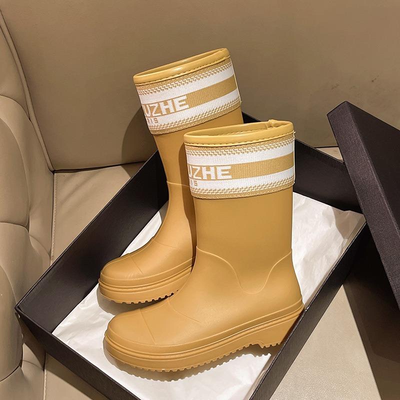 Medieval Rain Boots Women's Fashion Outer Wear Medium Tube Letter Rain Shoes Non-slip Waterproof Shoe Cover Shoes Camping Wading Shoes