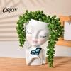 Makeup Brush Holder Creative Resin Girl Portrait Flowerpot for Green Plants Succulents, Holder, Multifunctional Head Vase Vase, Decorative Desktop