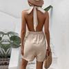 2026 Summer Elegant Cross Strap Halter Neck Backless Jumpsuit for Women