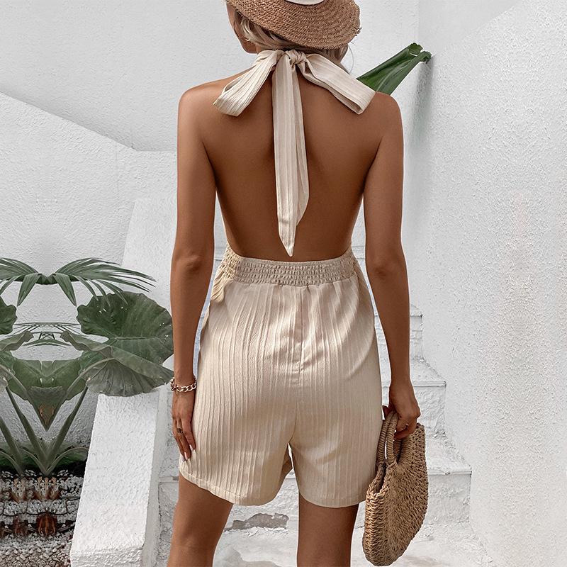 2026 Summer Elegant Cross Strap Halter Neck Backless Jumpsuit for Women