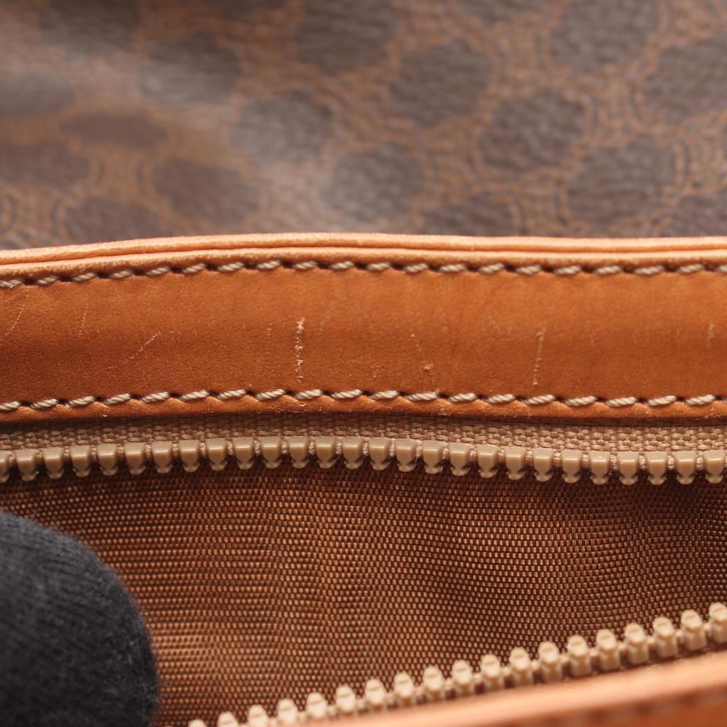 Used CELINE Macadam Shoulder Bag PVC Coated Canvas Leather Brown Used Women