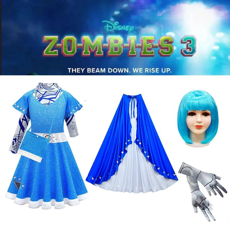 Zombies Kids Cosplay Costume Girls Dress Cloak Wig Bag Halloween Gift Outfit