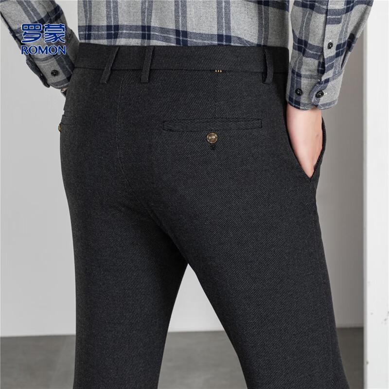 ROMON Men's Wool Blend Twill Straight Leg Business Casual Trousers
