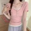 Korean Y2K Lace Faux Two-Piece Short Sleeve Women's Slim Top