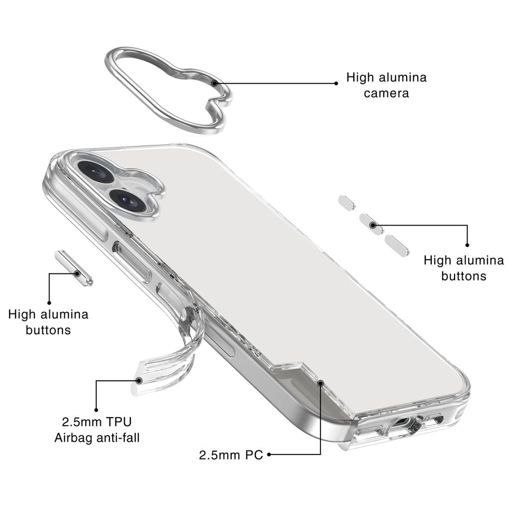 For iPhone 16 Case Airbag Design PC+TPU Clear Protective Phone Cover