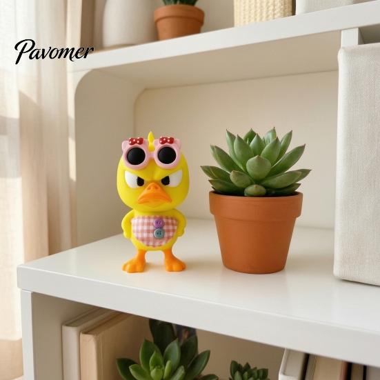 Trendy Room Decor 3D Printed Cute Duck Figurine with Glasses, Angry Pose Desk Decor, Creative Decorative Shelf Displays Office Bookcase Car Ornament,