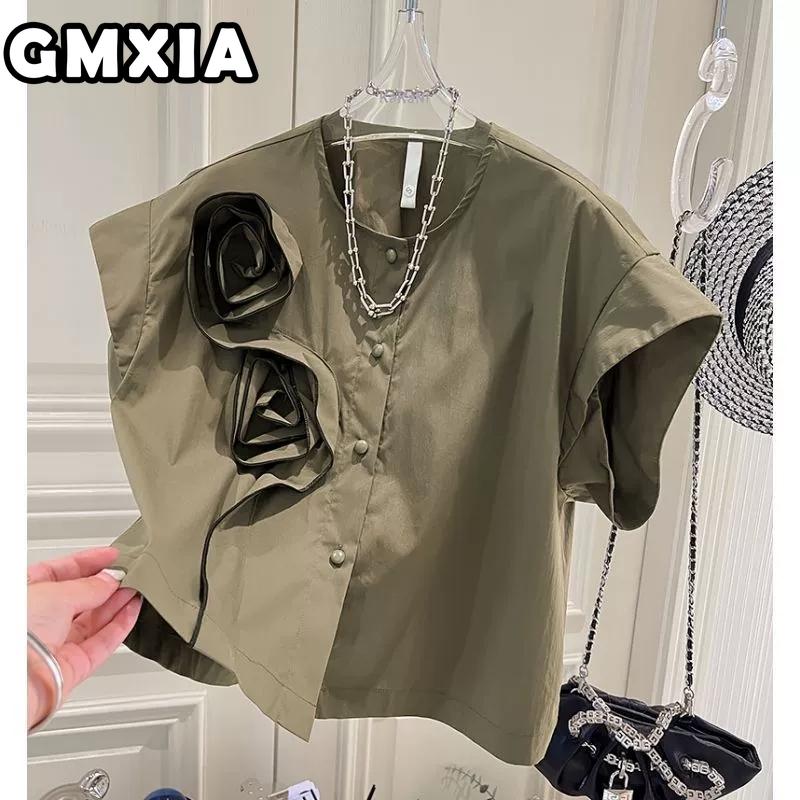 

GMXIA Women s Fashion Casual Leisure Solid Color Print Short Sleeve POLO Neck Blouses & Shirts M білий