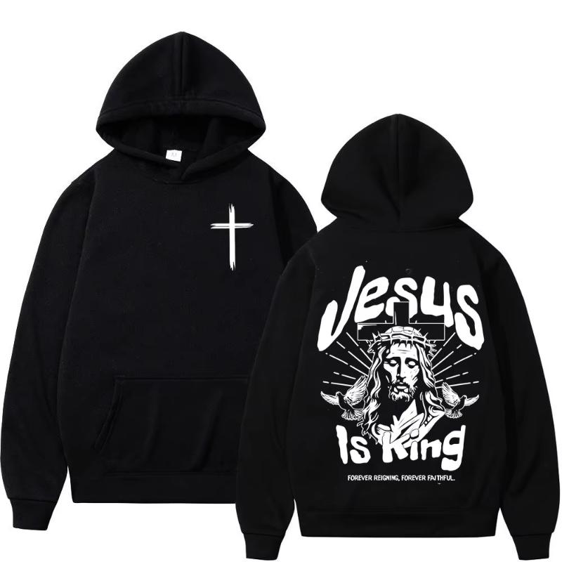 

Jesus Is King Christian Bible Verse Hoodies Men Women Clothing Fashion Long Sleeve Sweatshirts Fleece Oversized Pullover S