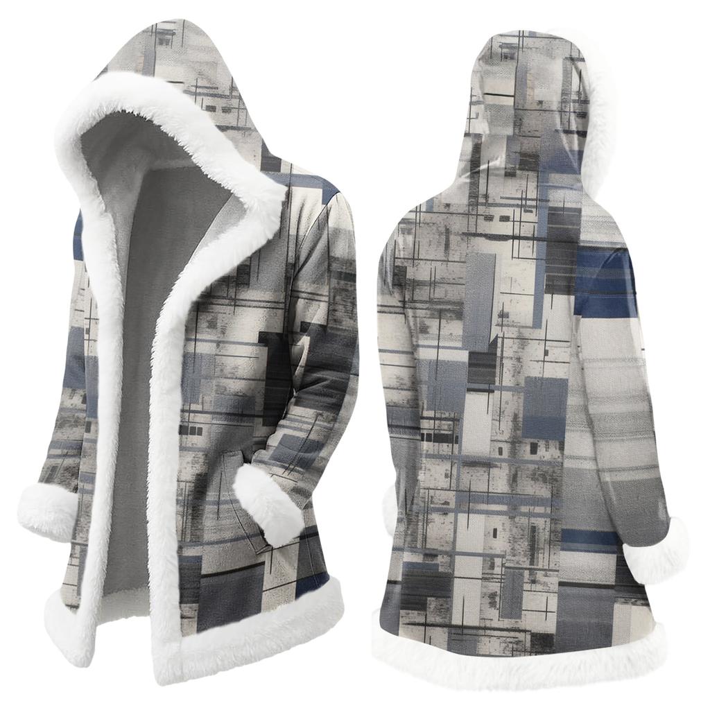 Unisex Casual And Fashionable Plush Collar Hooded Long Sleeved Floral Gradient Printing Jacket