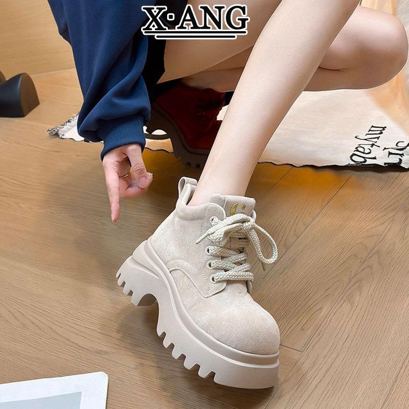 Leather Martin Boots Women's Boots Thick Sole Height Increase Cm Small Short Boots Autumn and Winter New Chelsea Boots Single Boots
