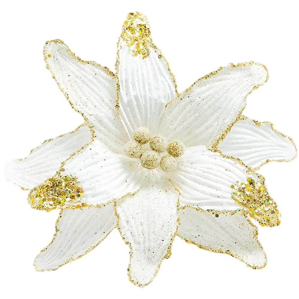 Faux Velvet Artificial Christmas Flower with Glitter 26cm Christmas Tree Wreath Vibrant Color DIY Poinsettia Flower Decor