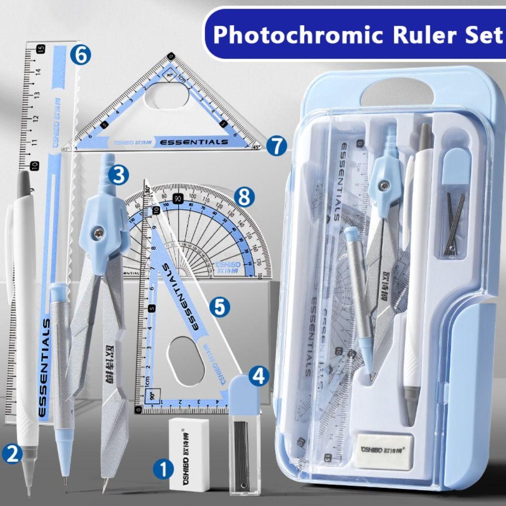 9PCS/Set Propelling Pencil Stationery Ruler Set Plastic Protractor Drawing Tool  Students