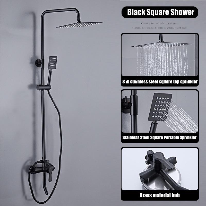 

Душевой набор, 3 функции, черная квадратная/круглая насадка для душа, настенный смеситель для ручного душа из нержавеющей стали для ванной комнаты, двойной выход Square
