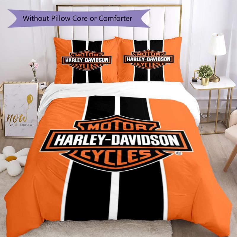 3pcs Duvet Cover Set (1*Duvet Cover + 2*Pillowcase, Without Core), Harley Davidson Print Soft All‑Season Bedding Set, Home Bedroom Decor Gift