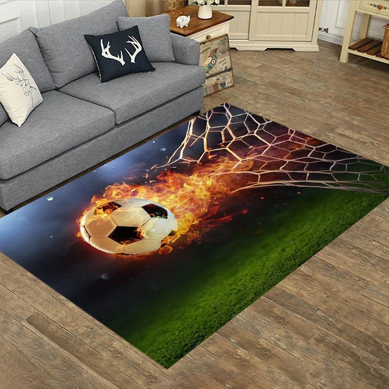 Dynamic Soccer Stadium Money Area Rug Sports Theme Pattern Carpet Boys' Bedroom Game Room Decorative Floor Mat