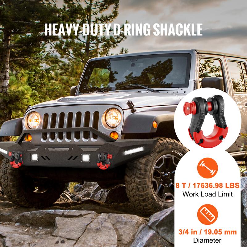 SucceBuy 2pz Grilli ad Anello a D 3/4" Ganci a U con Perni Isolatori e Rondelle 7/8" per Recupero Veicolo Fuoristrada Jeep