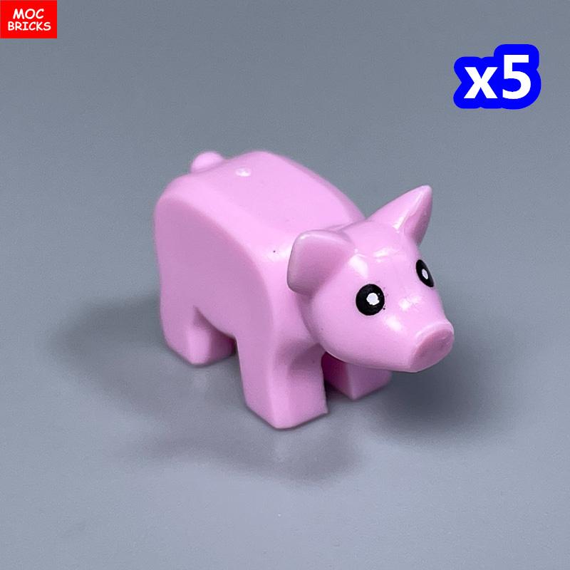 Non-Toxic Moc Bricks City Animal Little Pink Pig Zoo Farm Model Accessories Particles Assembled Educational Kids Toys