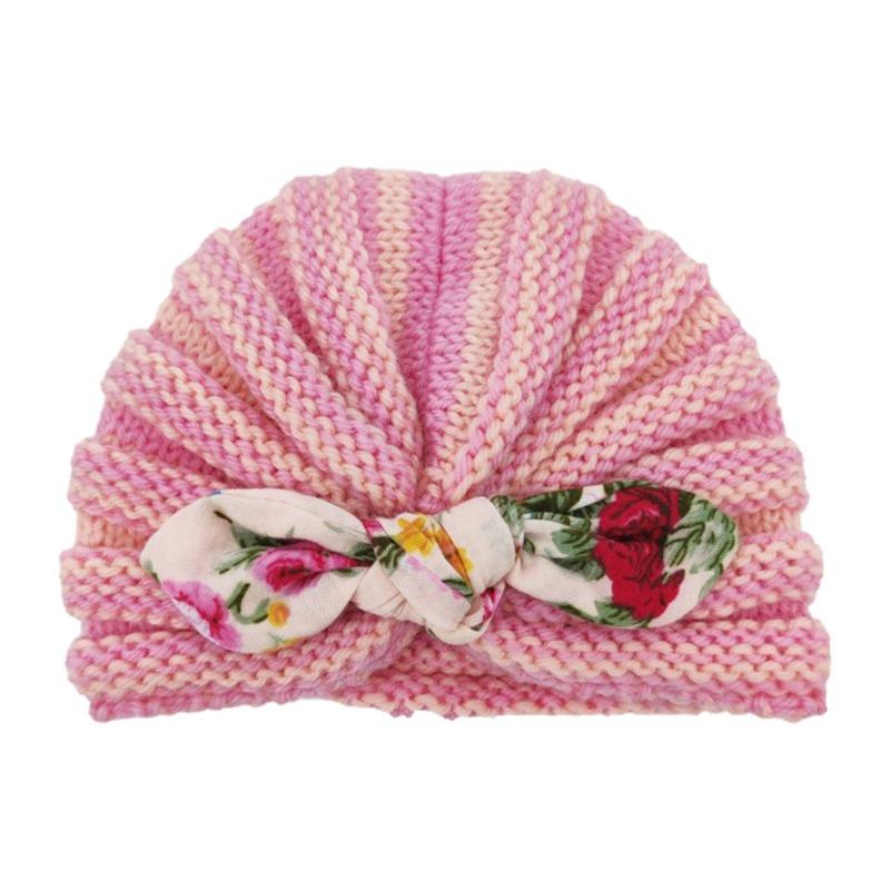 New striped wool hat printed rabbit ears baby children's thermal insulation versatile thermal insulation