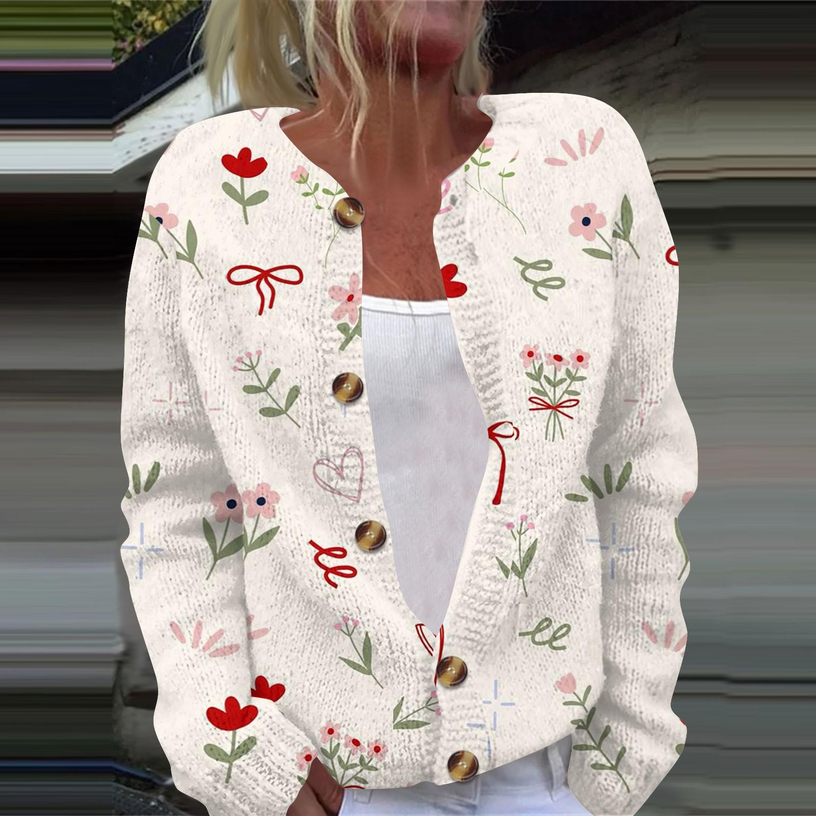 

Женская мода с принтом банта, длинный рукав, вязаный кардиган, куртка на пуговицах M бежевый