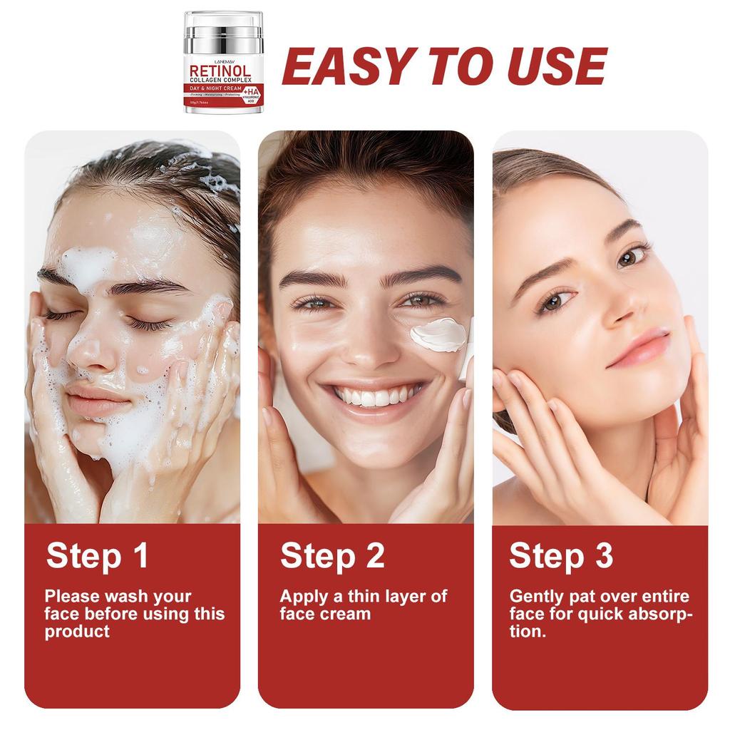 Krem nawilżający na dzień i na noc z retinolem - Nawilżający suchą skórę, Redukujący drobne linie i zmarszczki, Wyrównujący koloryt skóry - Krem do twarzy dla wszystkich typów skóry, 50g