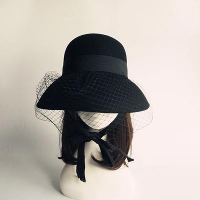 French Retro Mesh Black Woolen Woolen Basin Hat Women'S Autumn And Winter Hepburn Elegant British Versatile Fisherman Top Hat Foreign Trade