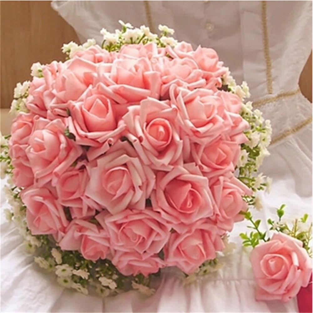 0Pcs Wedding Flowers Foam Roses Artificial Bride Delicate Colorfast Candy