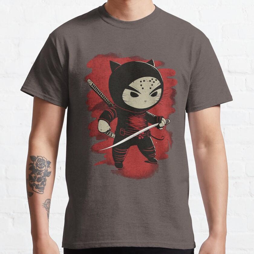 Midnight Samurai Cat Design black cat ninja for cat lover catzilla cool Ninja Cat printed TShirt for men plus size clothing
