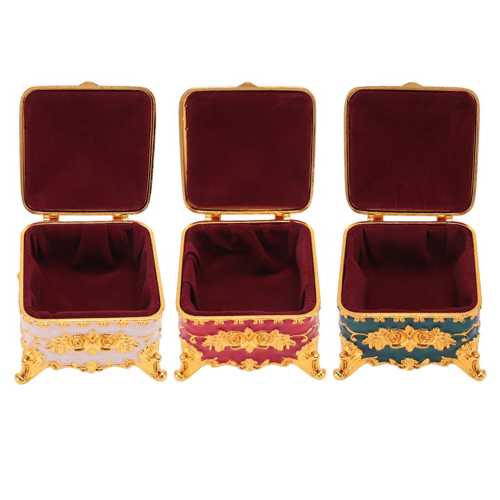 Pudełko na biżuterię w stylu europejskim, vintage, metalowe, kwadratowe, dekoracyjne, na drobiazgi, do przechowywania kolczyków