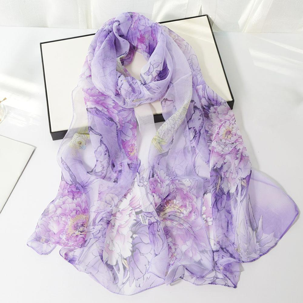 Fashion Thin and Long Printed Silk Scarf Sunscreen Scarf Simulation Silk Decoration Sunscreen Silk Scarf Women Spring and Summer