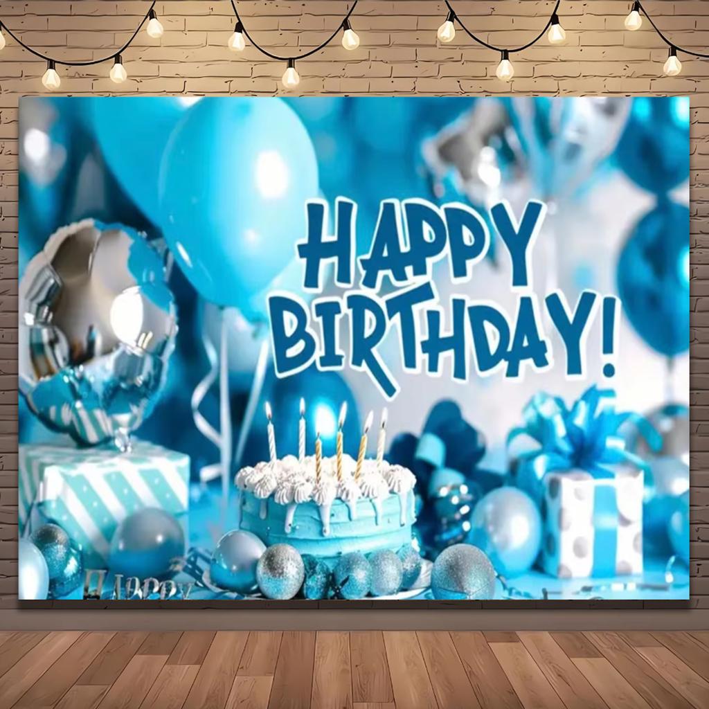 Gold Glitter Blue Birthday Party Background Balloon Star Stand Banner Poster Background  Theme Party Decoration Supplies Gi
