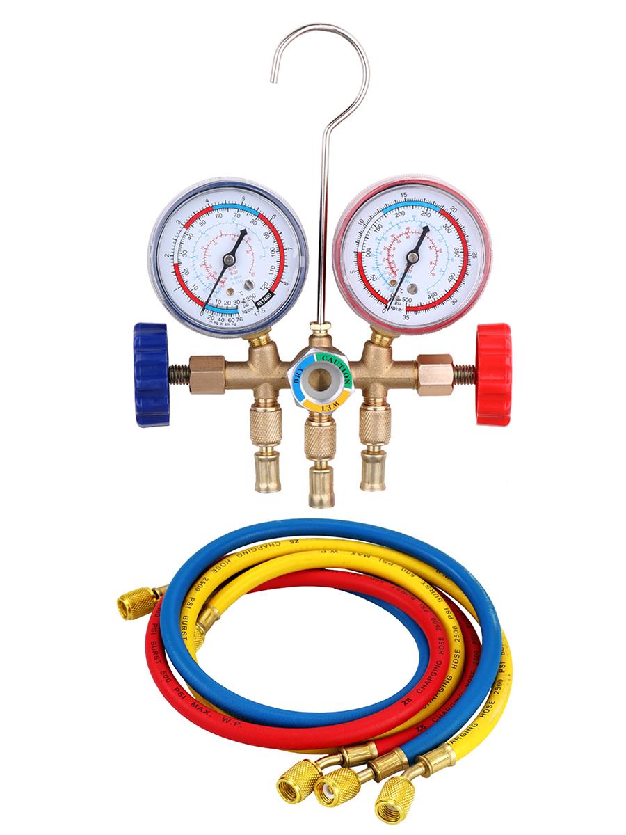 

2024 Датчик кондиционера для хладагентов R12 R22 R-404A R-134a, манометрический клапан коллектора 500 фунтов на кв. дюйм с визуальным зеркалом