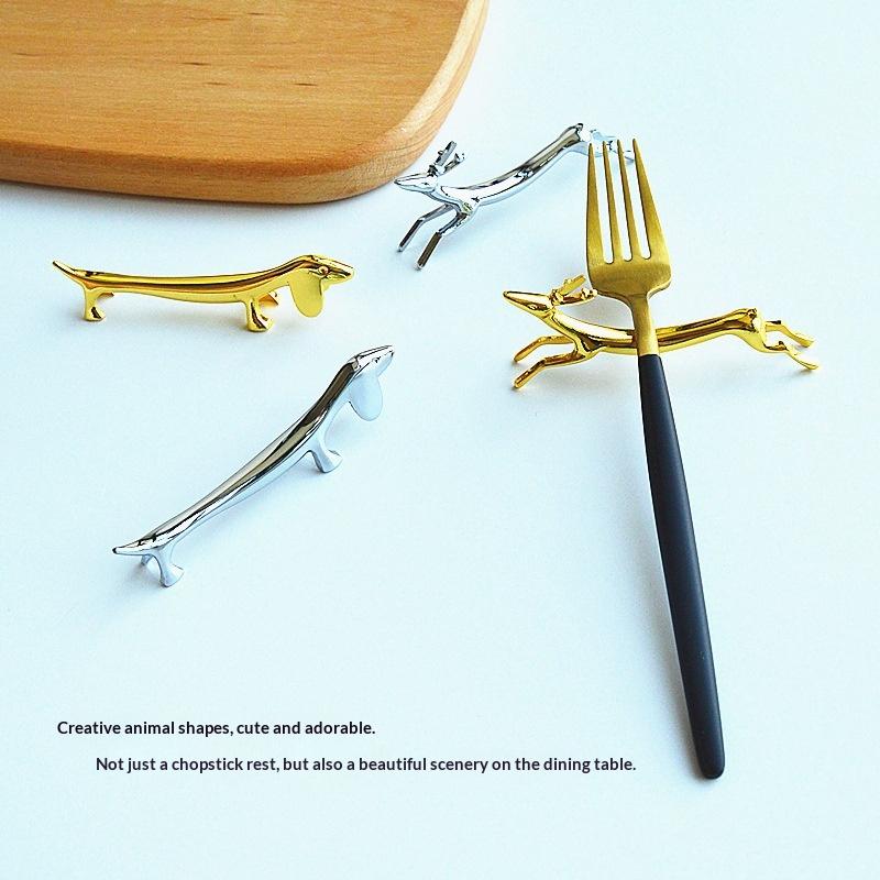 Art Craft Zinc Alloy Cutlery Bracket Holder Silver Cute Tableware Rack Holder Fawn /Little Dog Shape Cutlery Storage