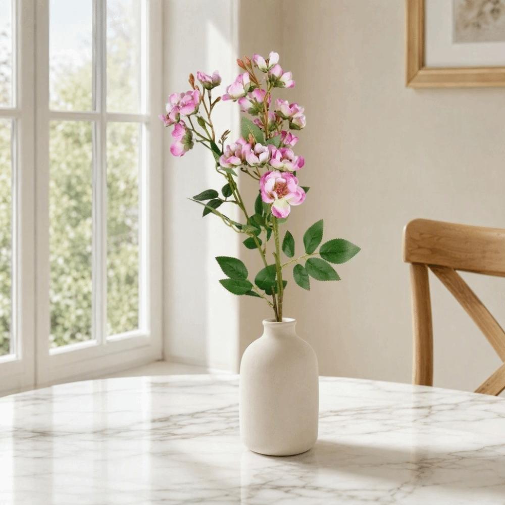 With Leaves Artificial Rose Flower Branch Multi-headed Rose Faux Flowers  Home Office Decor