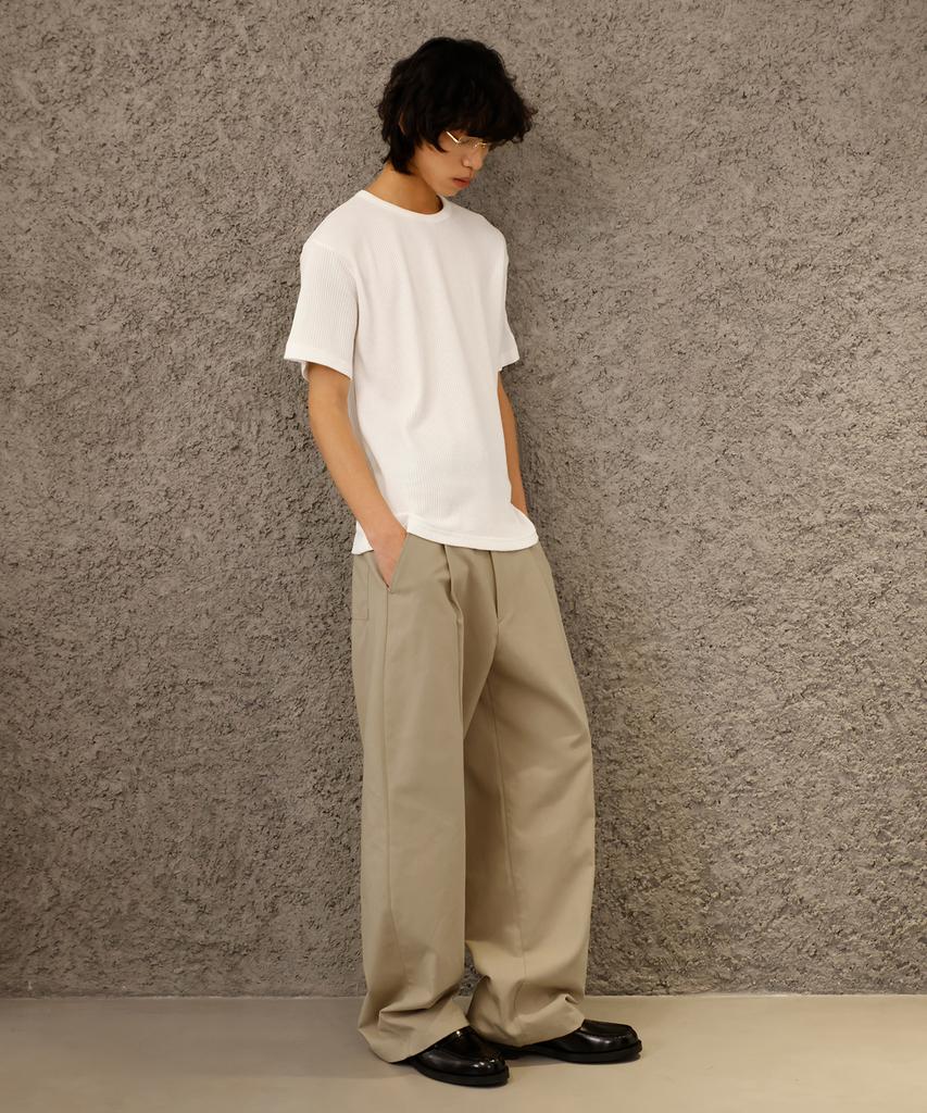 SIGNATURE One-Pleat Wide Cotton Pants [Beige]