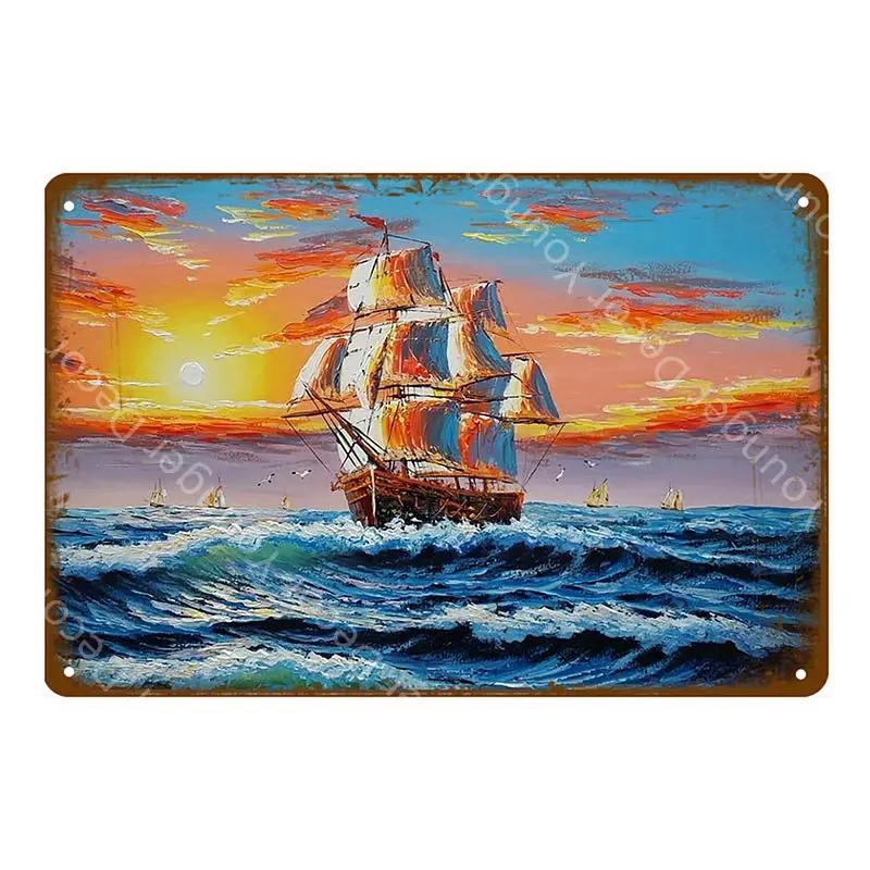 

Вінтажні Морські Вітрильні Човни Кораблі Художні Принти Металевий Постер Ретро Бляшані Вивіски Для Пабу Бару Кафе Кімнати Настінний Декор Вітрильник Табличка YJ238 40x30cm