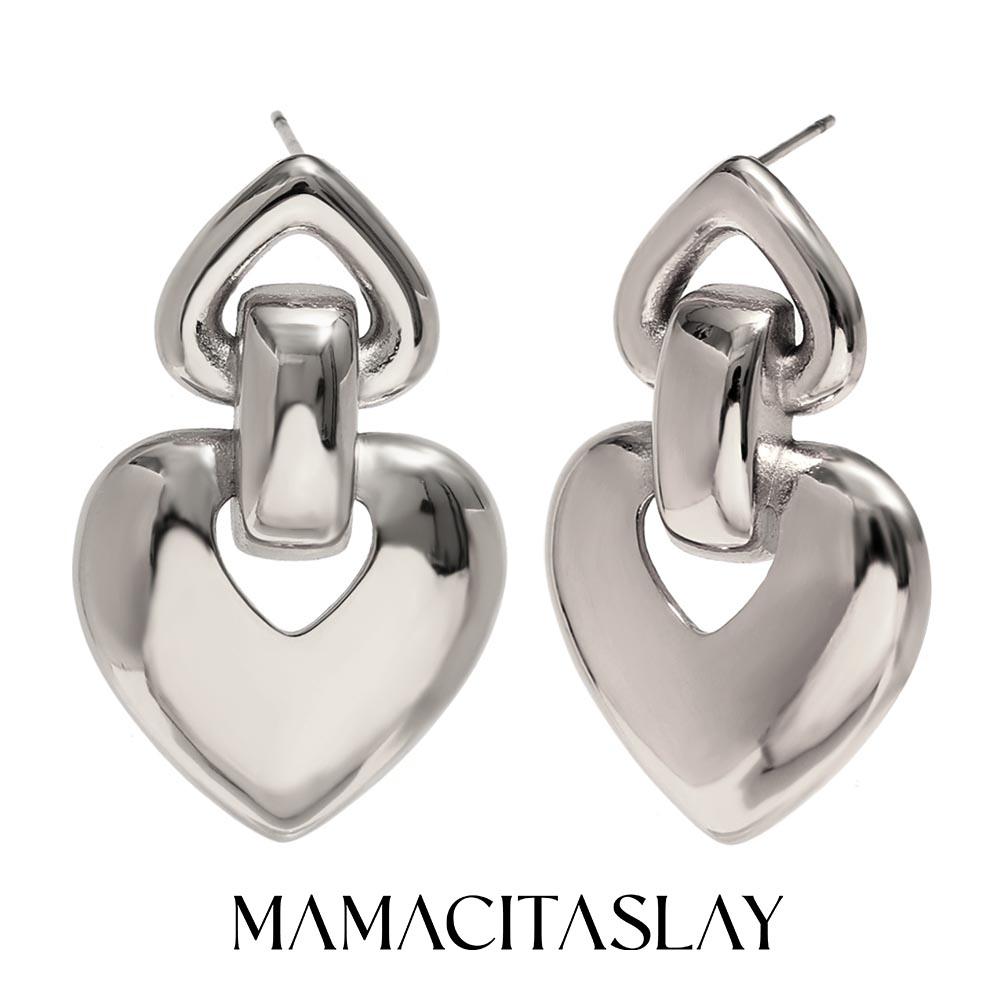 

MamacitaSlay 18K Gold Plated Stainless Steel Heart Shaped Earrings Party Waterproof Jewelry Women s Charm Statement Earrings