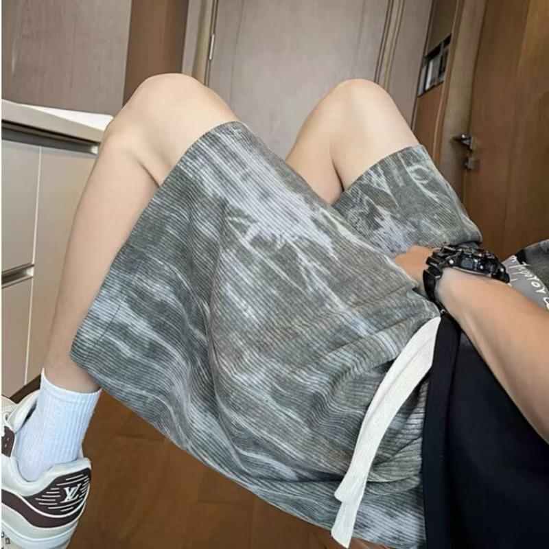 Men's Marble Pattern Printed Elastic Waist Drawstring Casual Summer Loose Shorts