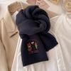 A New High End Women's Winter Scarf with Bear Embroidery  Thick and Warm Cold Proof Knitted Woolen Scarf Shawl