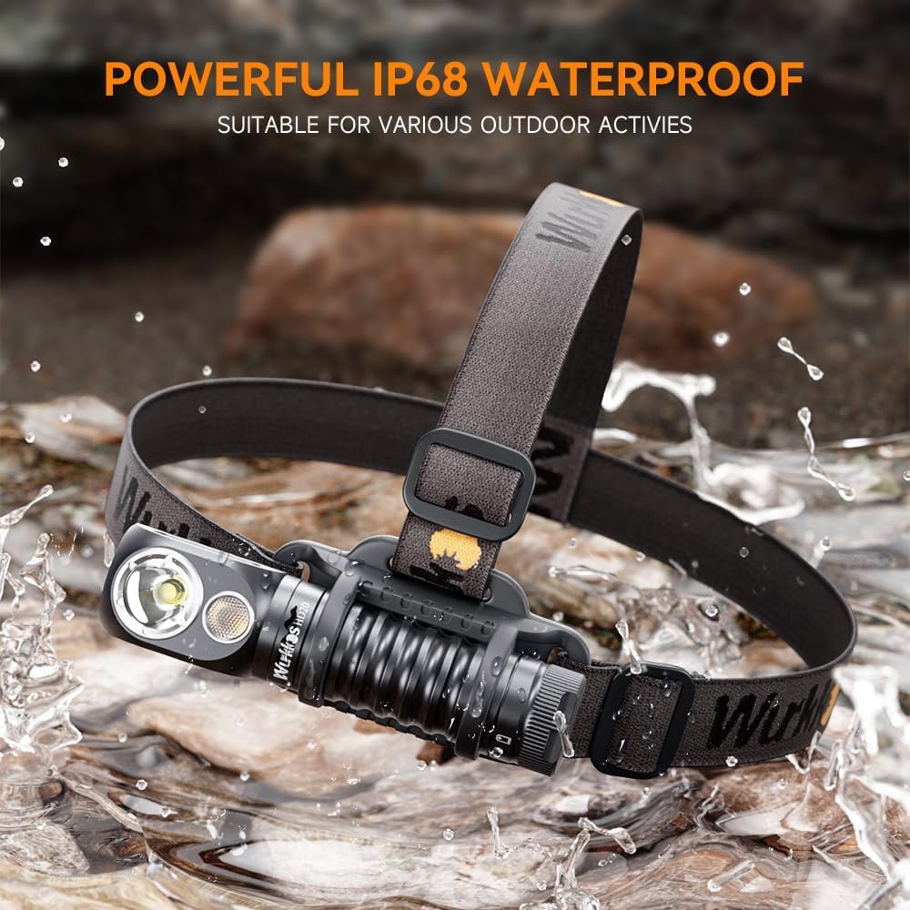 Wurkkos HD20 LED USB 2000 Beam High Battery Level Adjustable IPX68 Ideal for Nighttime Power Disaster and Evacuation Headlamp, Rechargeable, Lumens,