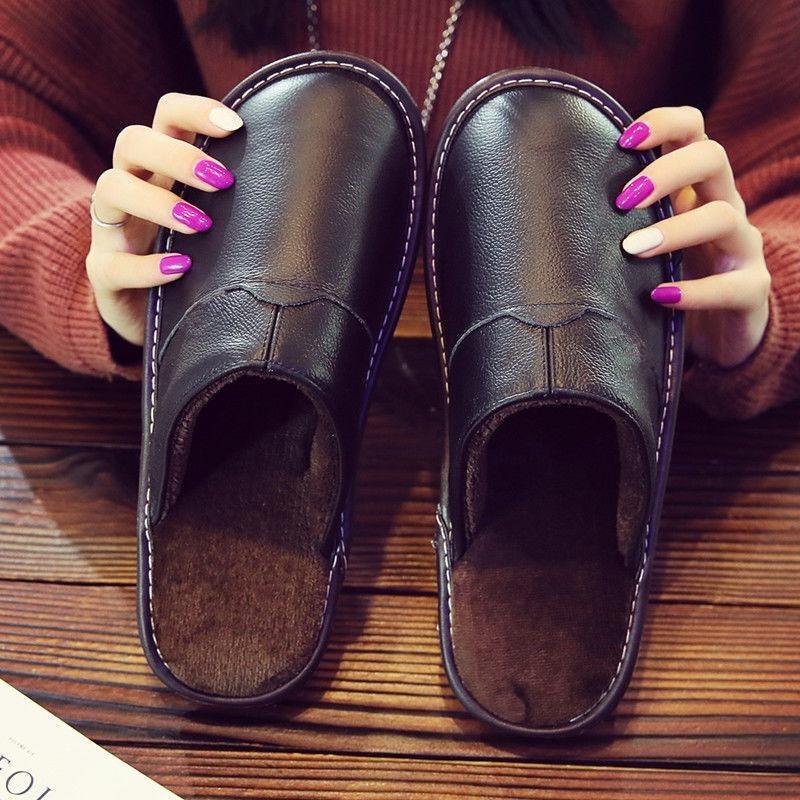 Männer Frauen Herbst und Winter Paar Leder Wasserdichte Baumwolle Hausschuhe Indoor Warm Non-slip Dicken sohlen Plüsch Schuhe