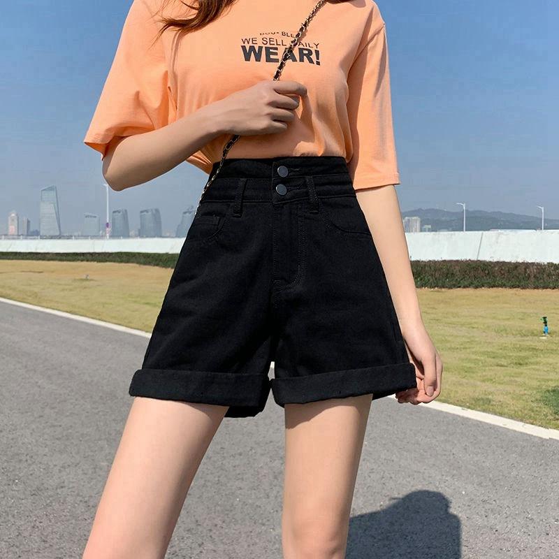 

Classic and Minimalist Fashion Versatile Summer Women s Loose High-waisted Thin Burlap Wide-legged A-line Denim Shorts Individuality and Trendiness 2XL чёрный