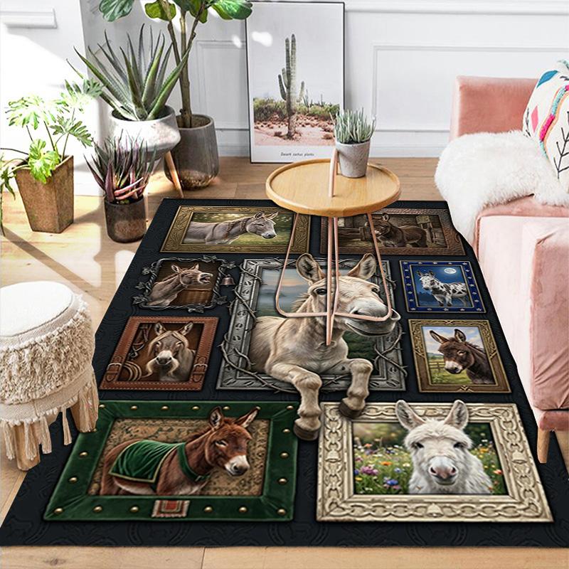 Donkey Portraits Pattern Rug Floor Mat for Living Room or Bedroom Soft and Comfortable Carpet a Gift for Birthday and Holiday.