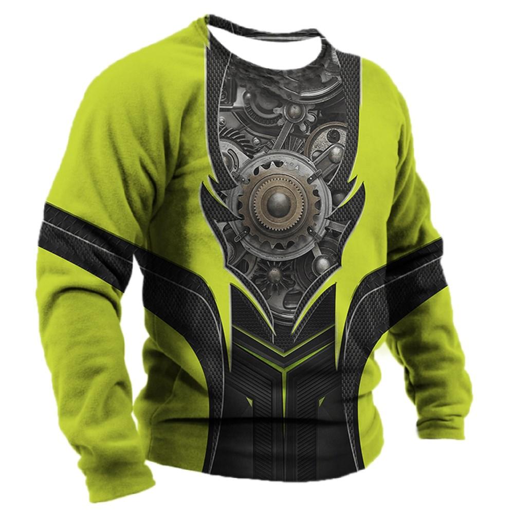 Men‘s Long Sleeve Mechanic Graphic 3d Print Top Autumn Vintage Casual Sports T-shirts