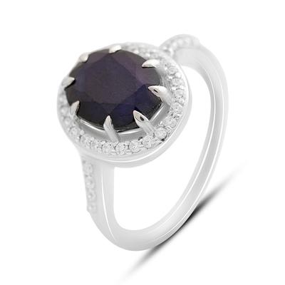 Stříbrný prsten s přírodním safírem 3,81ct, zirkony, hmotnost výrobku 3,62 g (2173953)