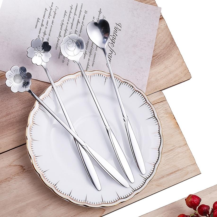 4/8pcs Stainless Steel Cherry Blossom Spoon Coffee Spoon Dessert Spoon